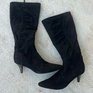 Faux suede kitten heel boots